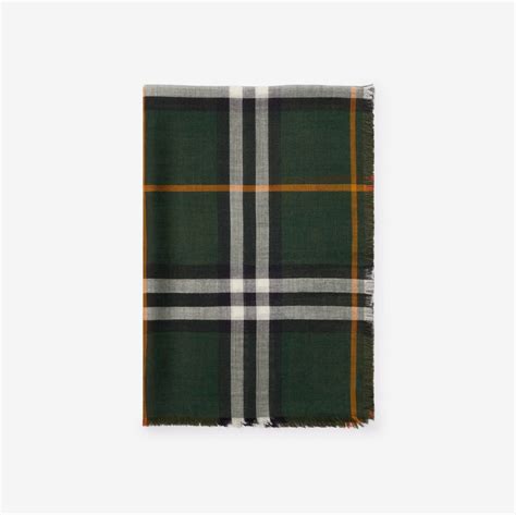 Reversible Check Wool Silk Scarf in Ivy/loch 